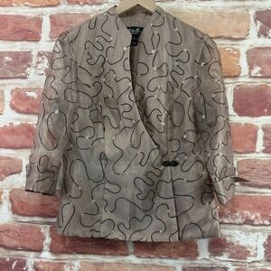 R & M Collection Jacket Women's 12 Beige Sheer Glittery Evening Formal Blazer